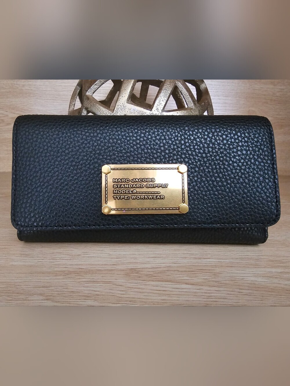 Marc Jacobs Black Pebbled Leather Continental Wallet with Gold Plate - Picture 8 of 8